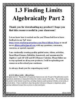 Preview of 1.3 Evaluating Limits Algebraically part 2