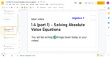 1.4 (Part 1) Solving Absolute Value Equations Lesson and Video