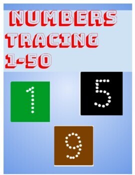 Preview of Numbers handwriting 1 to 50 Flash Cards, busy work, DTT, tracing Worksheet