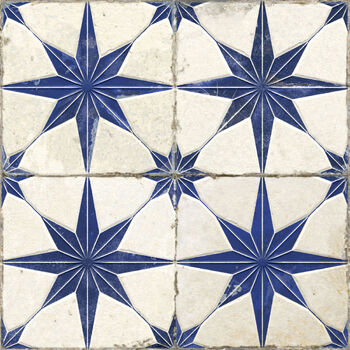 Preview of 1:6 1:12 1:24 Dollhouse Old Dirty Dark Blue Star with White Surface Floor Tiles