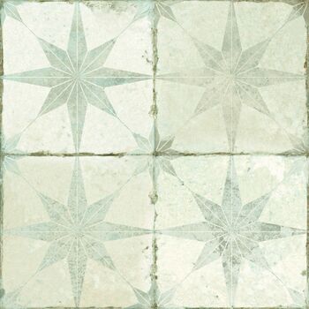Preview of 1:6 1:12 1:24 Dollhouse Old Dirty Pale Green Star with White Surface Floor Tiles
