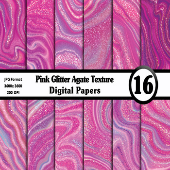 Pink Glitter Agate Digital Paper Pack - 16 Different Backgrounds Clip Art