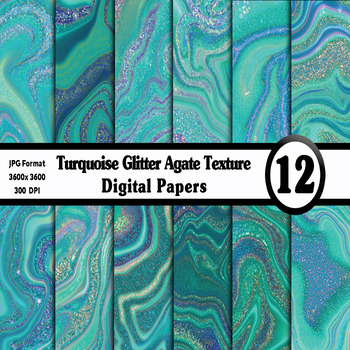 Preview of Turquoise Glitter Agate Digital Paper Pack - 12 Different Backgrounds Clip Art