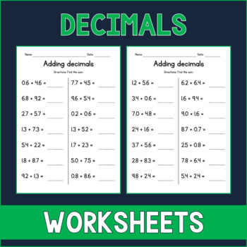 Preview of Adding 1-Digit Decimals - Math Worksheets - Test Prep - Assessment - Sub Plan