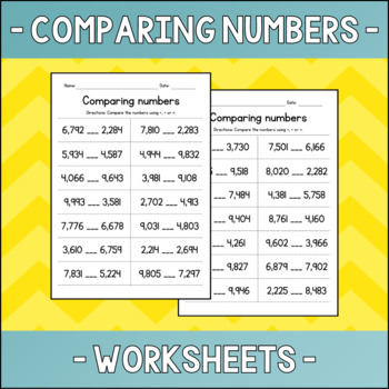 Preview of Comparing 4-Digit Numbers Worksheets - Greater than/Less than - Sub Plan