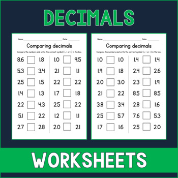 Preview of Comparing Decimals Worksheets - Greater Than - Less Than - Sub Plan
