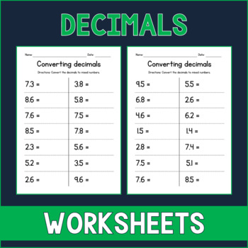 Preview of Converting Decimals to Mixed Numbers Worksheets - Sub Plan - Test Prep