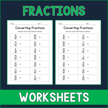 Preview of Converting Fractions to Decimals Worksheets - Test Prep - Assessment