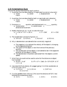 Preview of 1-D Kinematics Quiz