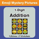 1-Digit Addition Color-By-Number EMOJI Mystery Pictures