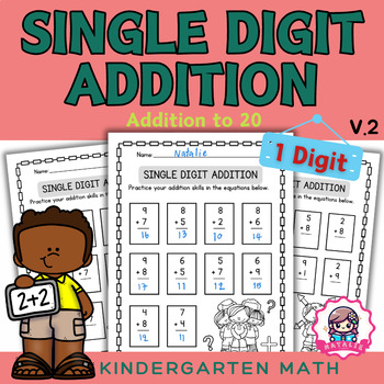 Preview of Single Digit Addition Practice Worksheet | Addition to 20 | Basic Addition |Math