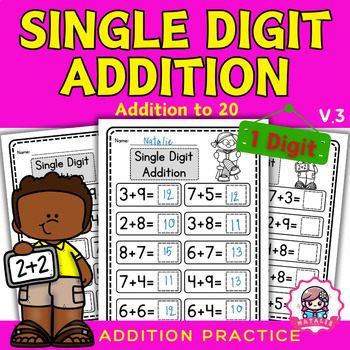 Preview of Single Digit Addition | Basic Addition Practice | Addition to 20 | Math