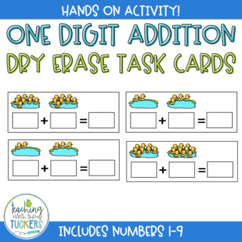 Preview of 1 Digit Addition Task Cards | Kindergarten Dry Erase Math Center