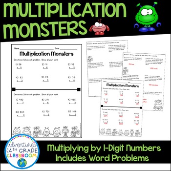 Preview of Multiplying by 1-Digit Numbers Worksheet