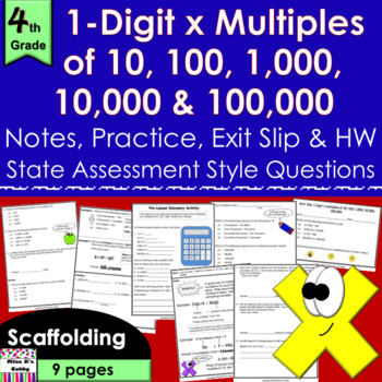 Preview of 1-Digit x Multiples of 10; 100; 1,000; etc. notes, CCLS practice, exit slip, HW