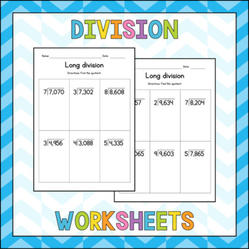 long division worksheets no remainders teaching resources tpt