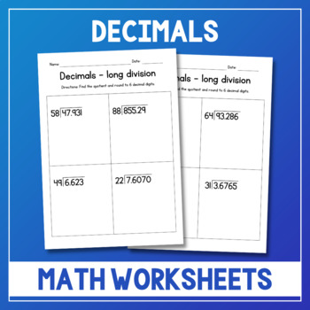 Preview of Dividing Decimals by 2-Digit Whole Numbers - Division Worksheets - Test Prep