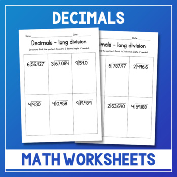 Preview of Dividing Decimals by Whole Numbers (with rounding) - Long Division Worksheets