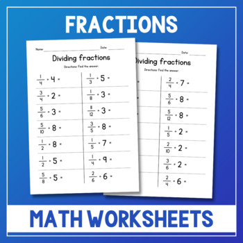 Preview of Dividing Proper Fractions by Whole Numbers - Division Worksheets - Test Prep