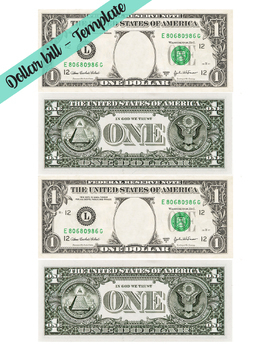 Preview of 1 Dollar Bill Template - Letter page ready to print (FRONT and BACK)