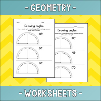 Drawing Angles with a Protractor - Geometry Worksheets - Sub Plan - No Prep