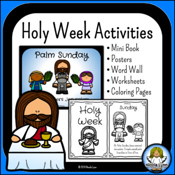Preview of Holy Week Activities for Lent: Mini Book, Word Wall, Posters, Worksheets