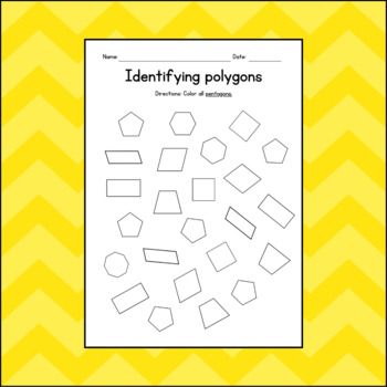 Identifying & Coloring Polygons - Geometry Worksheets - No Prep - Sub Plan