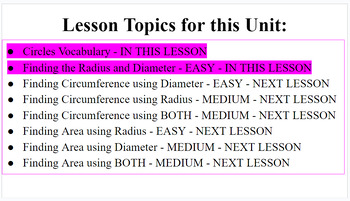 Preview of 1. Introduction to CIRCLES - VOCAB and FINDING THE RADIUS AND DIAMETER