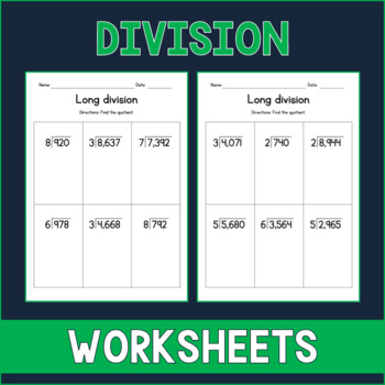 Preview of Long Division (1-digit divisor - no remainder) - Math Worksheets - Test Prep