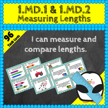 Preview of 1.MD.1 and 1.MD.2 Task Cards ★ Measuring & Comparing Lengths 1st Grade Math