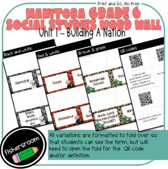 Preview of 1. Manitoba Grade 6 Social Studies Word Wall - Unit 1 - Building A Nation