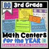 3rd Grade Math Centers LOW PREP Games | Year Long or End o