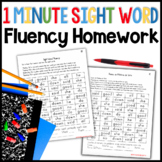 Sight Word Fluency 1 Minute Timed Homework Kindergarten-First Grade