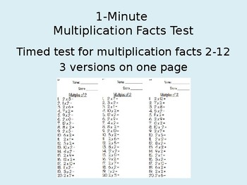 Preview of 1-Minute Timed Multiplication Facts Test