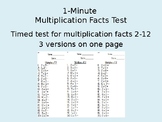 1-Minute Timed Multiplication Facts Test