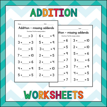 Preview of Missing Addends (sums up to 10) - Addition Worksheets - Test Prep - Assessment