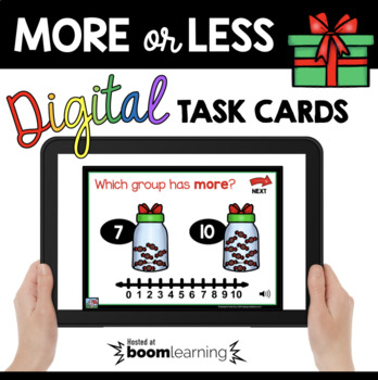 Preview of 1 More 1 Less - Kindergarten Numbers and Counting Christmas Boom Cards™