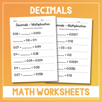 Preview of Multiplying Decimals - Missing Factors - Multiplication Worksheets - Test Prep