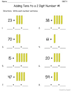 1.NBT.4 and 1.NBT.6 Adding and Subtracting Tens from a 2 Digit Number