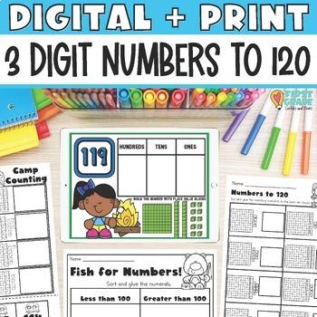 Preview of 3 digit Numbers to 120 Worksheets Digital Activity Google Seesaw Place Value