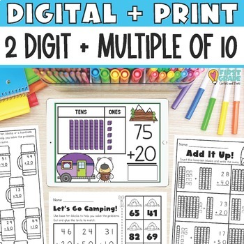 Preview of 2 Digit Addition Without Regrouping Worksheets Digital- Adding Multiples of Ten