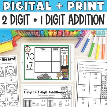 Preview of 1.NBT.C.4 Add a Two-digit and One-digit Number Digital Game and Print Worksheets