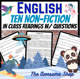 Non-Fiction 10 Articles W/Comprehension Test Prep for ELA 