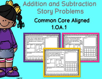 Preview of 1.OA.1- Addition and Subtraction Story Problems to 20 {20 pages}