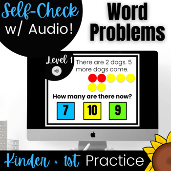 Preview of Hybrid Kindergarten and 1st Grade Digital Word Problems Math Activity 1.OA.1