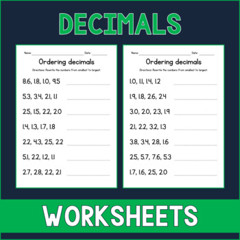 Preview of Ordering Single Digit Decimals - Math Worksheets - Test Prep - Assessment