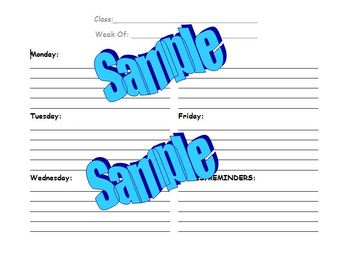 Preview of 1 Page Weekly Lesson Plan Template, #2