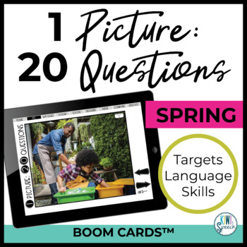 Preview of BOOM Cards Language Activity for Speech Therapy with Real Photos - Spring