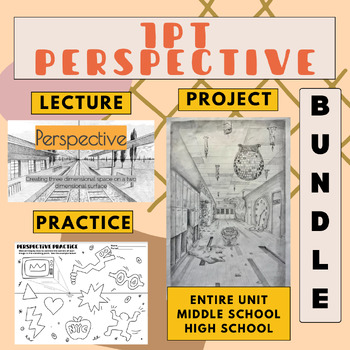 Preview of 1 Point Perspective Unit | Practice to Project | Bundle | Middle High School