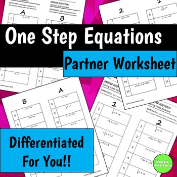 Preview of One Step Equations Differentiated Self-Checking Partner Worksheet